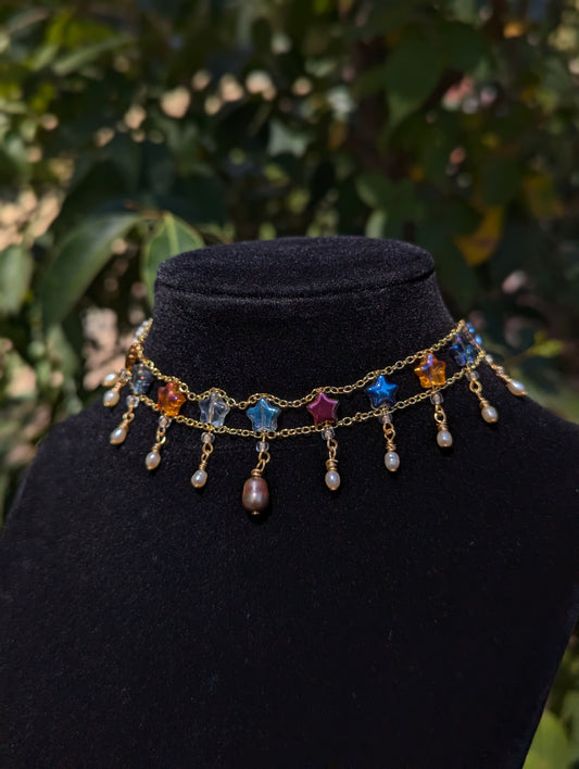 Stellar Thread- Czech Glass & Pearl Statement Choker | Night Blooming Jasmine