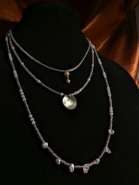Three Layer Crystal & Pearl Necklace
