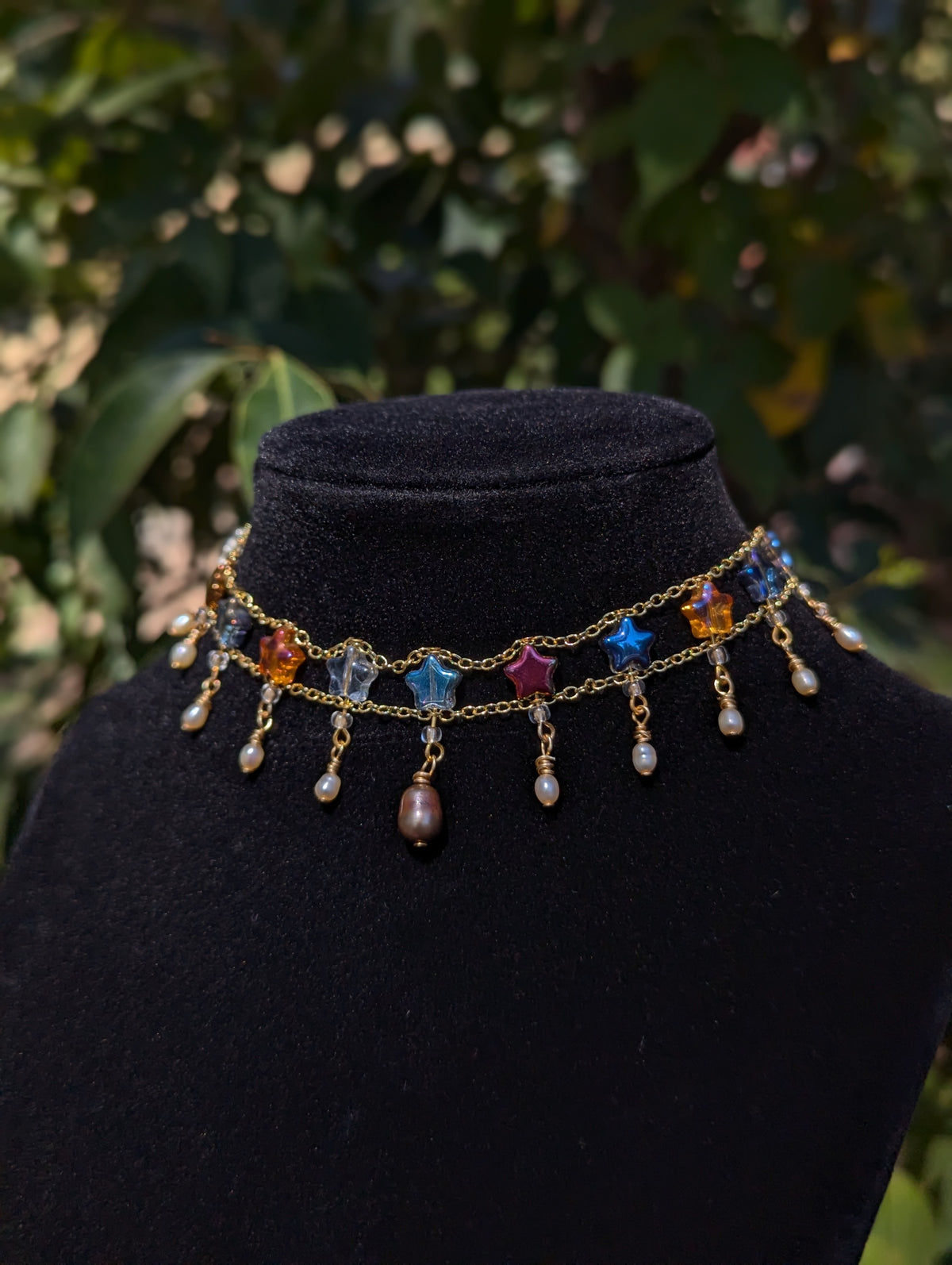 Stellar Thread- Czech Glass & Pearl Statement Choker | Night Blooming Jasmine