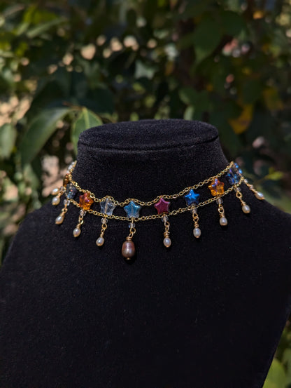 Stellar Thread- Czech Glass & Pearl Statement Choker | Night Blooming Jasmine