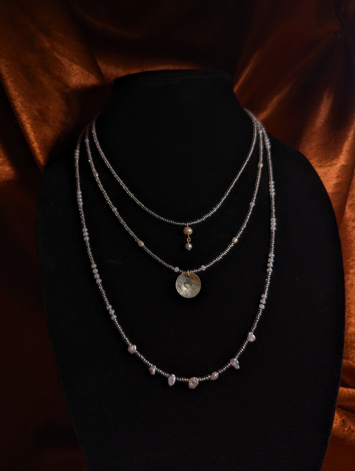 Three Layer Crystal & Pearl Necklace
