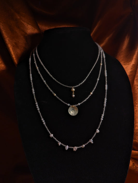 Three Layer Crystal & Pearl Necklace
