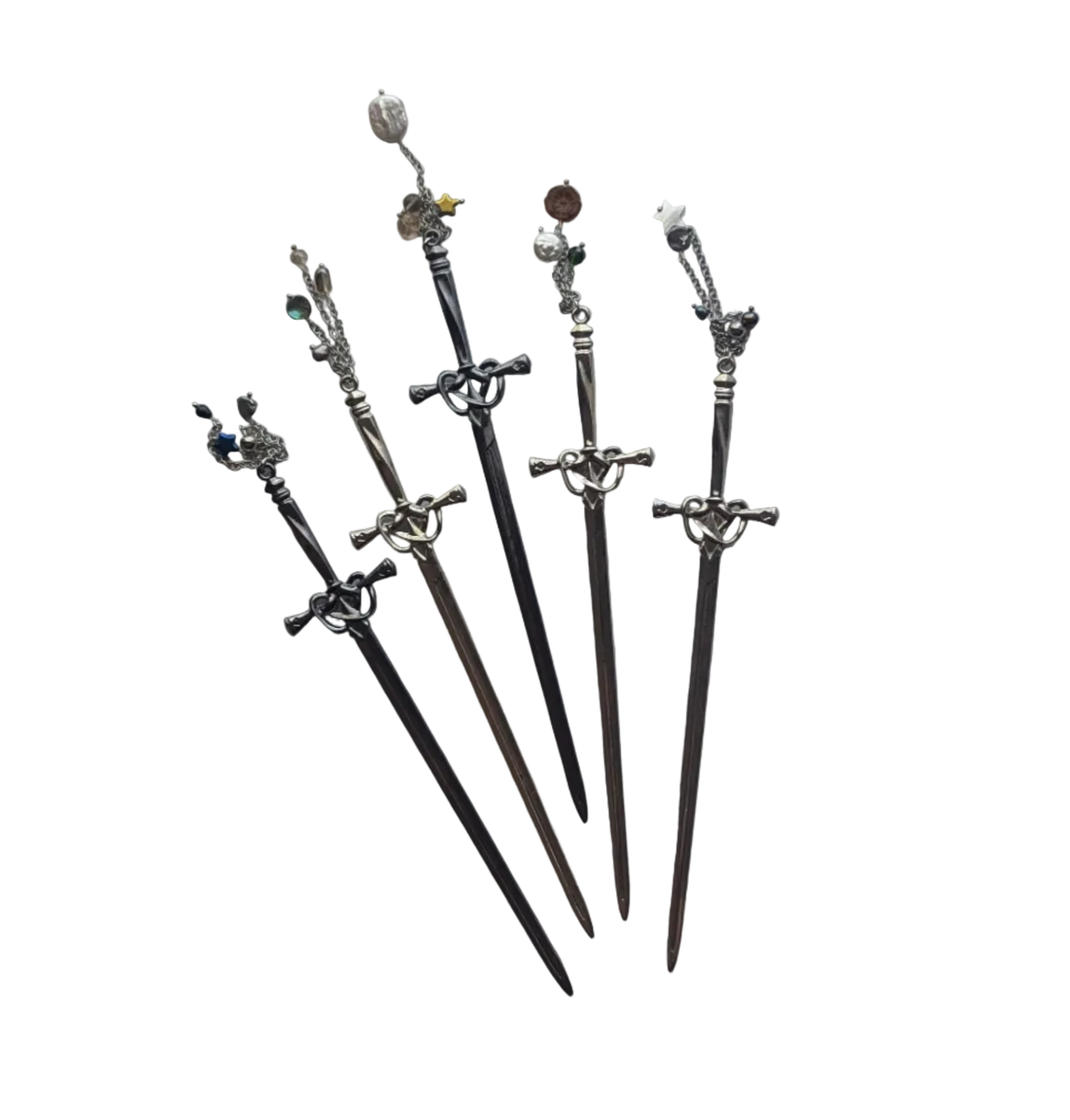 Set of decorative swords with intricate designs on a white background